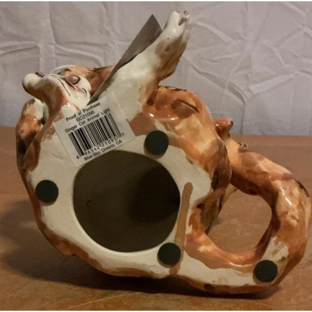 Heather Goldminc Blue Sky 2000 Clayworks Cat Figure Tealight Candle Holder W/Tag